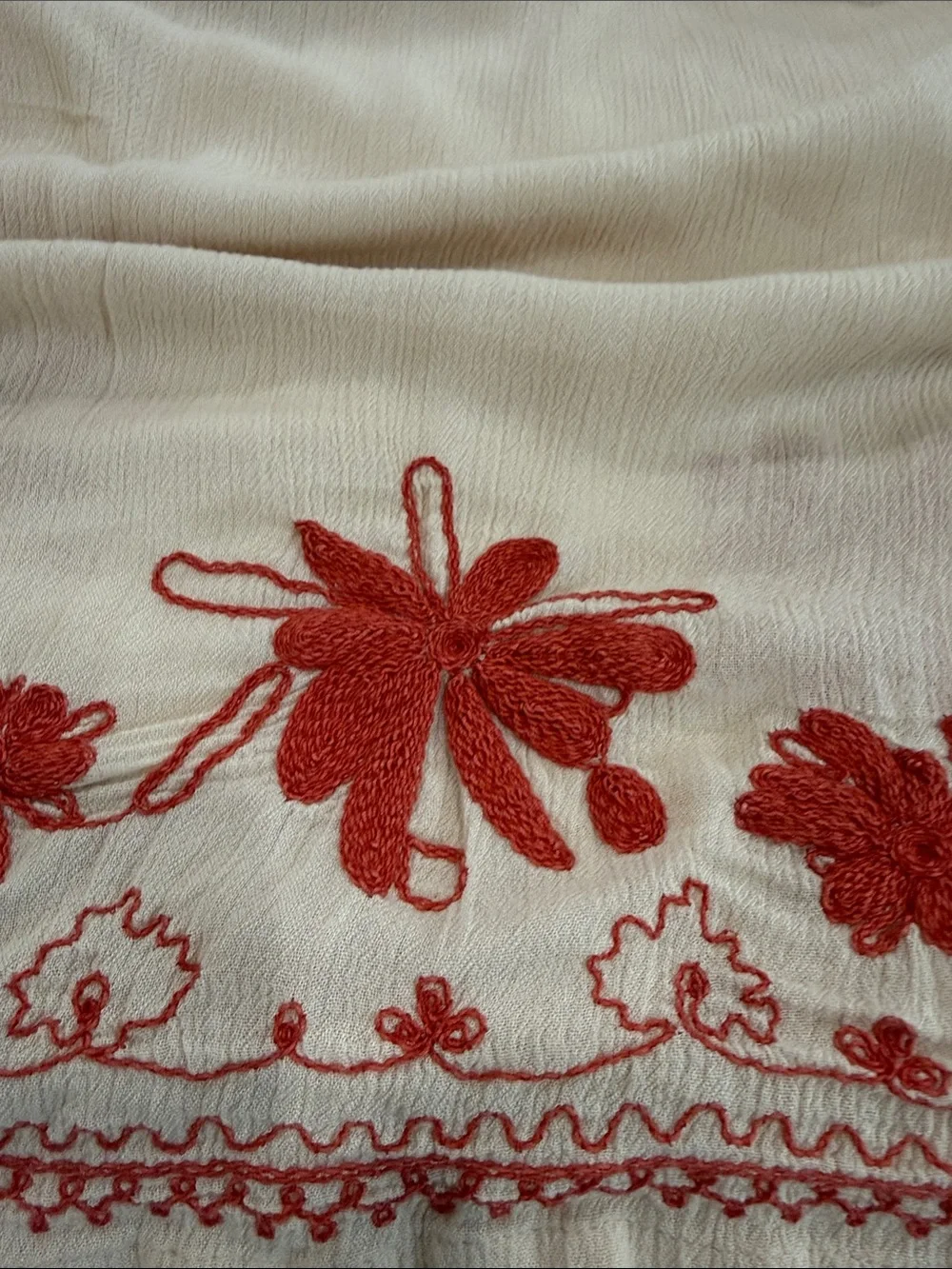 Free People Cream Swim Coverup Tunic with Coral Embroidery